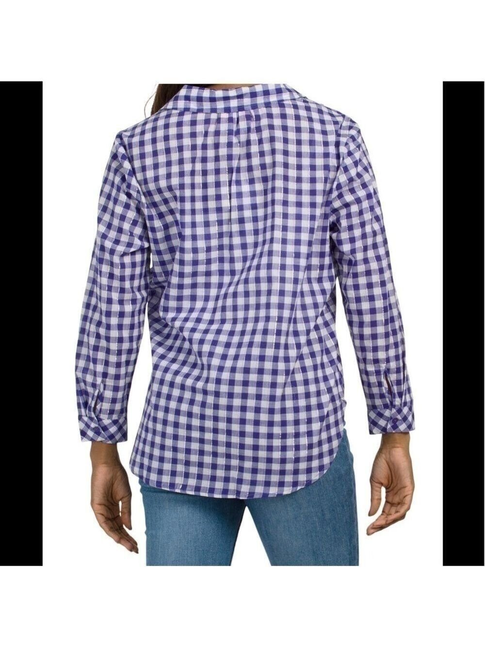 Hester And Orchard Gingham Checkered Button Down Shirt Blue White M - Picture 2 of 16